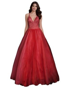 STUDIO 17 FULL ON BALL GOWN BEADED BODICE AMAZING COLOR CORAL